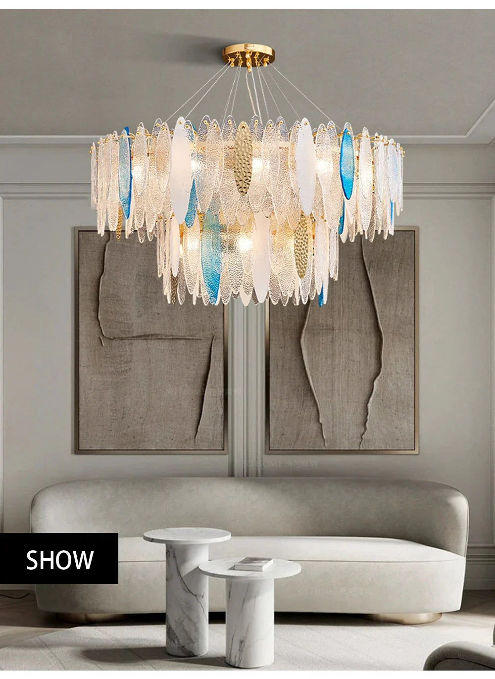 Luminaire Lustre élégance contemporaine au verre ondulé – Référence : Elowen5372-ILLUMEEN.COM