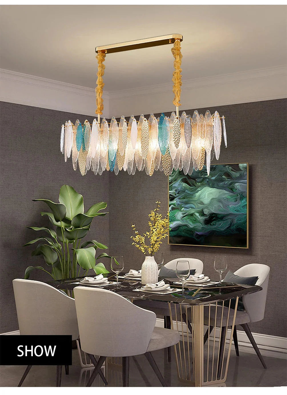 Luminaire Lustre élégance contemporaine au verre ondulé – Référence : Elowen5372-ILLUMEEN.COM