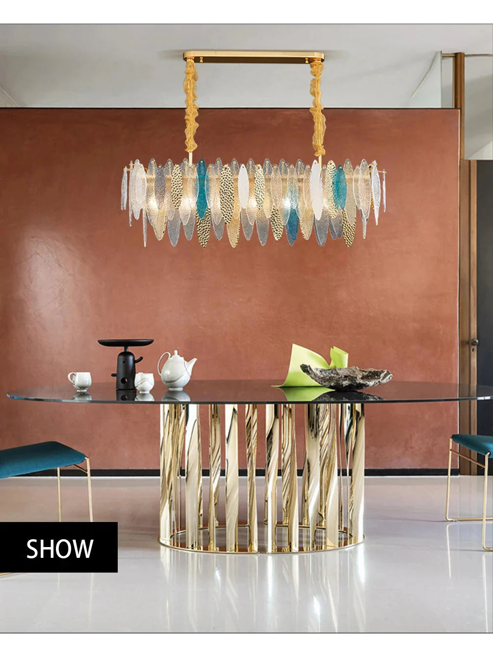 Luminaire Lustre élégance contemporaine au verre ondulé – Référence : Elowen5372-ILLUMEEN.COM