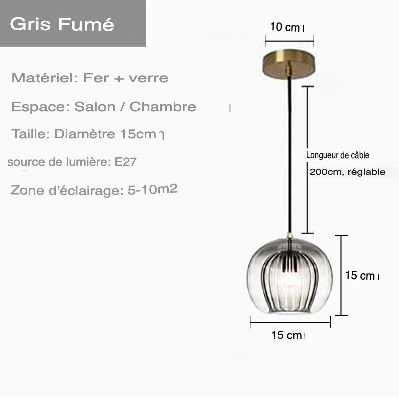 Luminaire Suspension verre transparent avec accents dorés – Référence : Ilyan4732-ILLUMEEN.COM