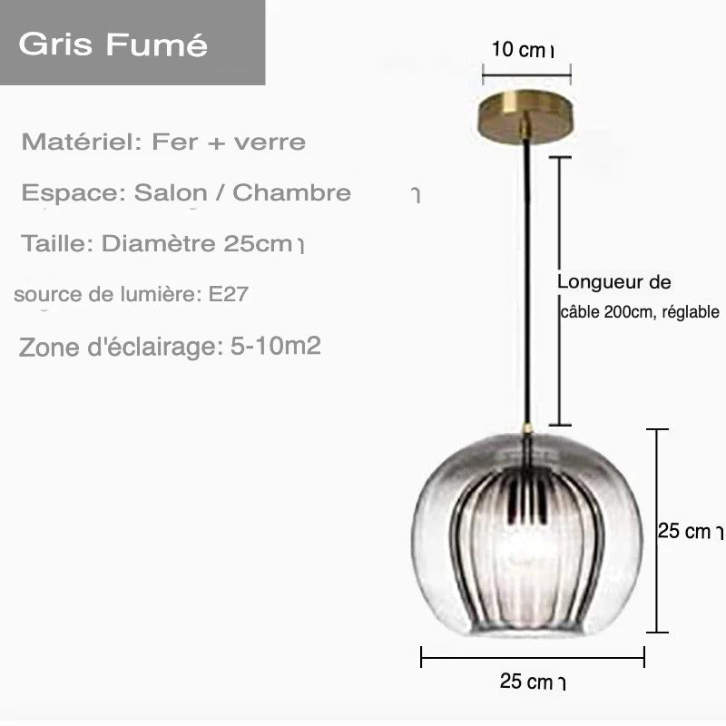 Luminaire Suspension verre transparent avec accents dorés – Référence : Ilyan4732-ILLUMEEN.COM