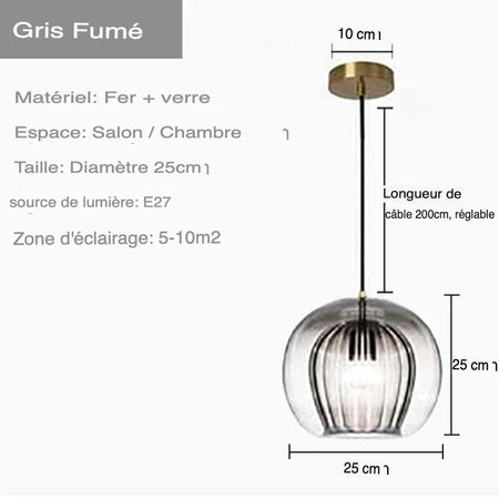 Luminaire Suspension verre transparent avec accents dorés – Référence : Ilyan4732-ILLUMEEN.COM