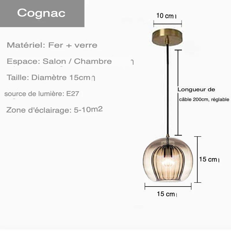 Luminaire Suspension verre transparent avec accents dorés – Référence : Ilyan4732-ILLUMEEN.COM