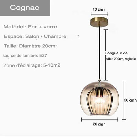 Luminaire Suspension verre transparent avec accents dorés – Référence : Ilyan4732-ILLUMEEN.COM