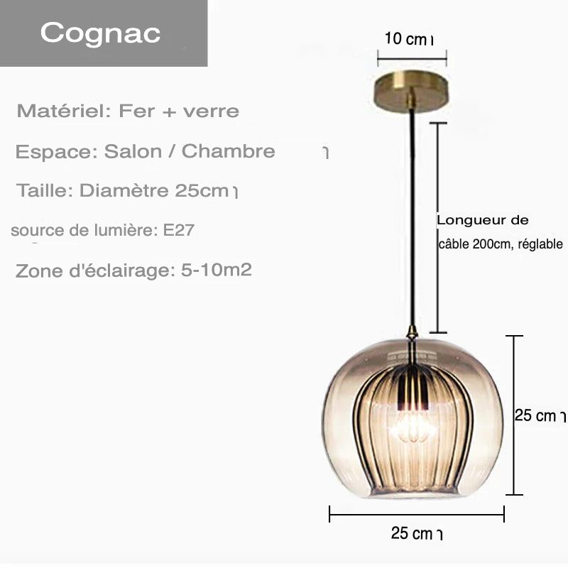 Luminaire Suspension verre transparent avec accents dorés – Référence : Ilyan4732-ILLUMEEN.COM