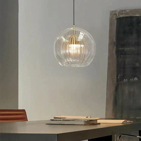 Luminaire Suspension verre transparent avec accents dorés – Référence : Ilyan4732-ILLUMEEN.COM