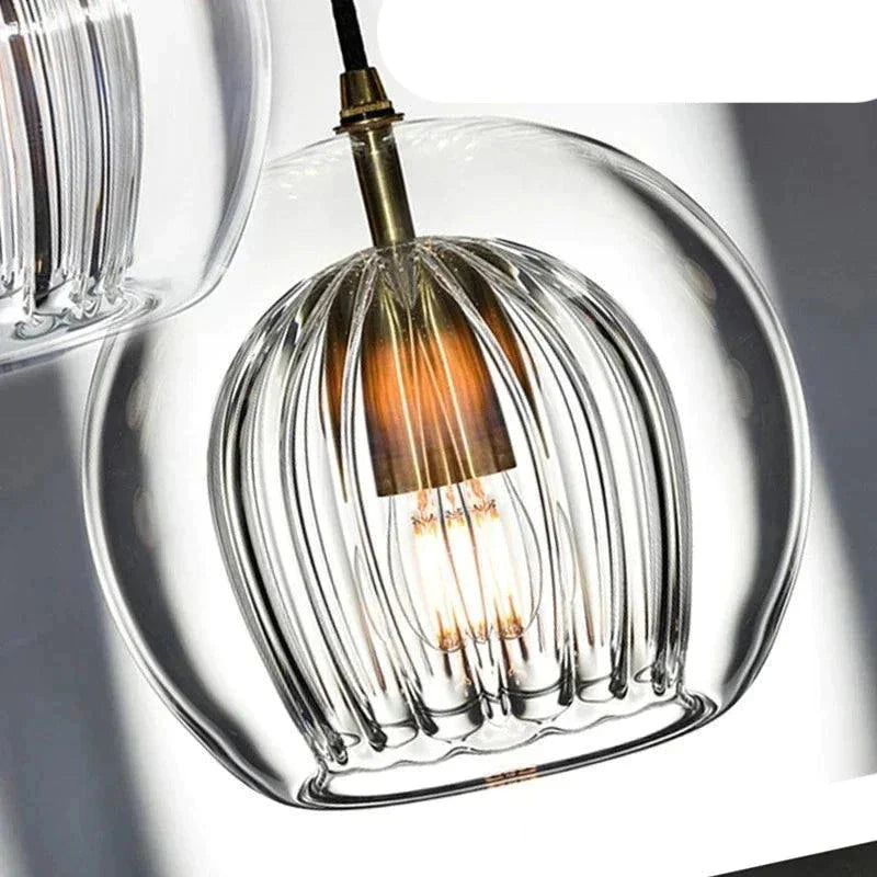 Luminaire Suspension verre transparent avec accents dorés – Référence : Ilyan4732-ILLUMEEN.COM