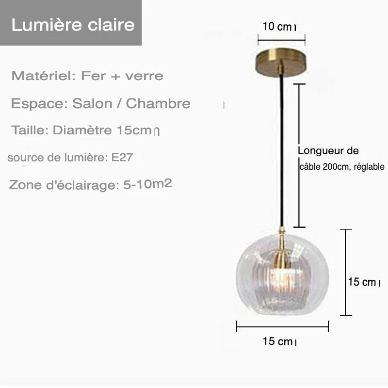 Luminaire Suspension verre transparent avec accents dorés – Référence : Ilyan4732-ILLUMEEN.COM
