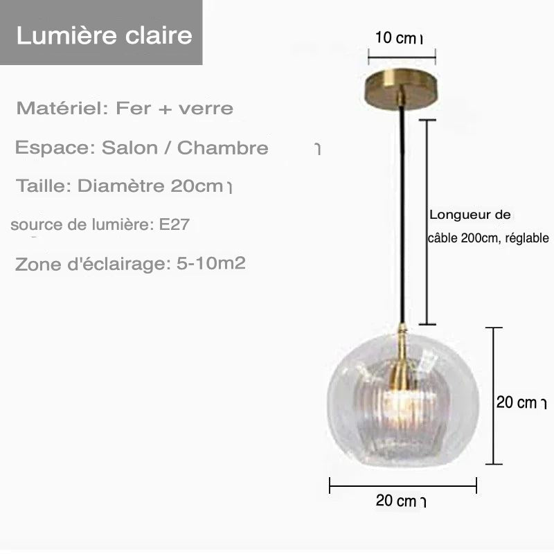 Luminaire Suspension verre transparent avec accents dorés – Référence : Ilyan4732-ILLUMEEN.COM