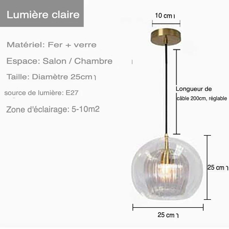 Luminaire Suspension verre transparent avec accents dorés – Référence : Ilyan4732-ILLUMEEN.COM