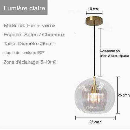 Luminaire Suspension verre transparent avec accents dorés – Référence : Ilyan4732-ILLUMEEN.COM