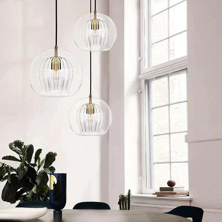 Luminaire Suspension verre transparent avec accents dorés – Référence : Ilyan4732-ILLUMEEN.COM