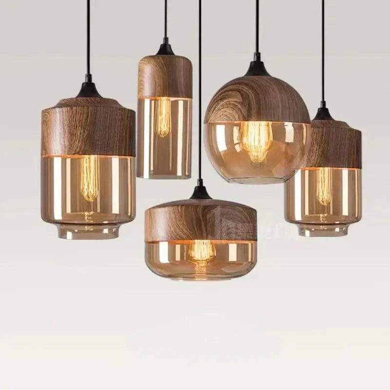 Luminaire Suspension finition en bois noir et verre ambré – Référence : Cyris4832-ILLUMEEN.COM