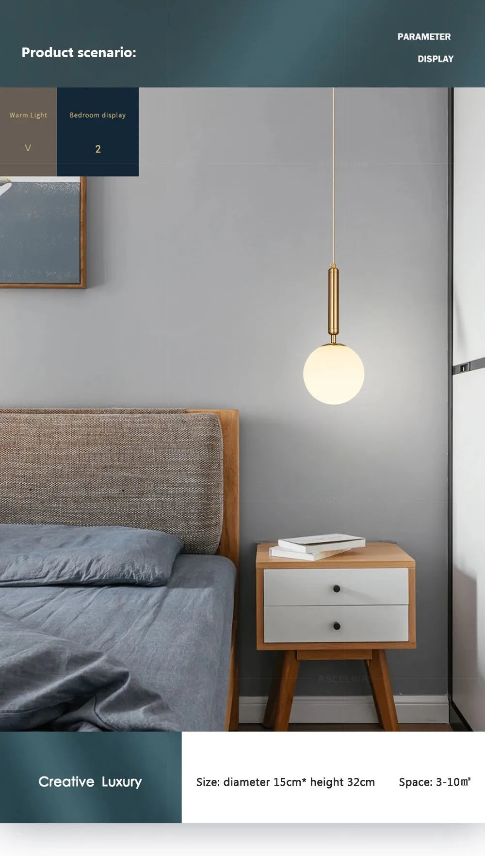 Luminaire Suspension finition dorée en boule – Référence : Joran5647-ILLUMEEN.COM