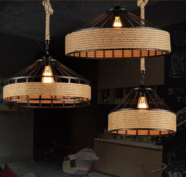 Luminaire Suspension finition chanvre rétro – Référence : Marvyn2457-ILLUMEEN.COM