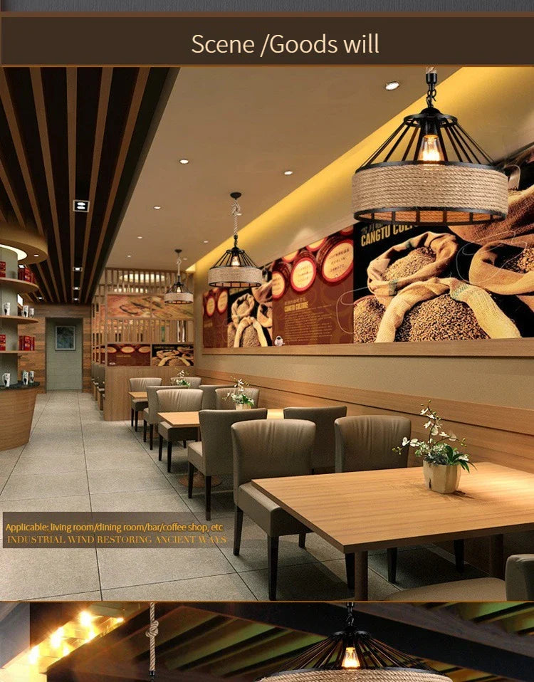 Luminaire Suspension finition chanvre rétro – Référence : Marvyn2457-ILLUMEEN.COM