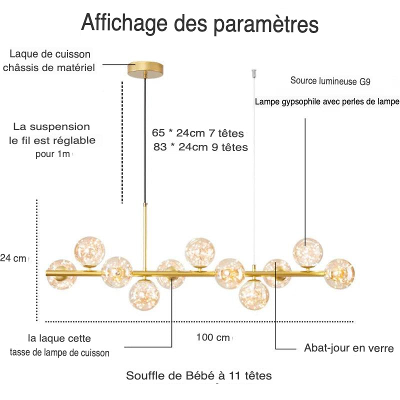 Luminaire Suspension finition en verre transparent – Référence : Isandre1294-ILLUMEEN.COM
