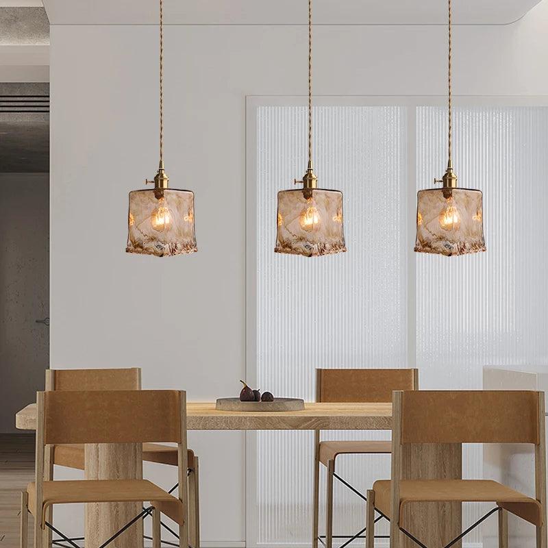 Luminaire Suspension verre marbré avec laiton – Référence : Aris5842-ILLUMEEN.COM