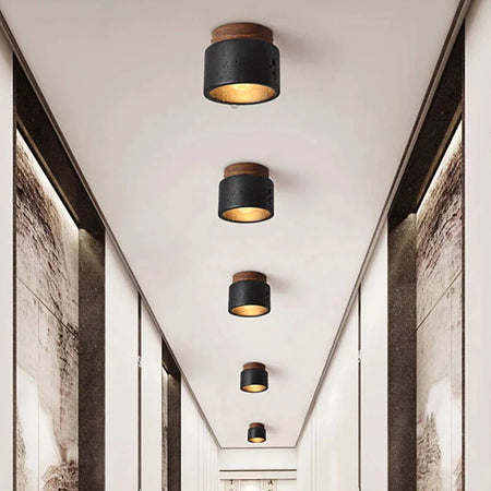 Luminaire Plafonnier finition en travertin noir et bois – Référence : Elowen4826-ILLUMEEN.COM