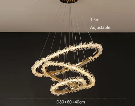 Suspendu Design : Multiples Anneaux Lumineux en Laiton et Cristal-ILLUMEEN.COM