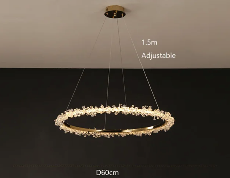 Suspendu Design : Multiples Anneaux Lumineux en Laiton et Cristal-ILLUMEEN.COM