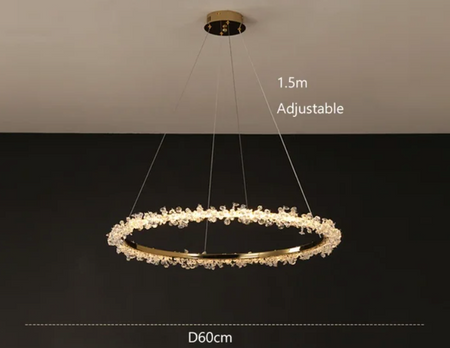 Suspendu Design : Multiples Anneaux Lumineux en Laiton et Cristal-ILLUMEEN.COM