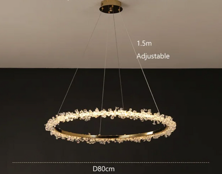 Suspendu Design : Multiples Anneaux Lumineux en Laiton et Cristal-ILLUMEEN.COM